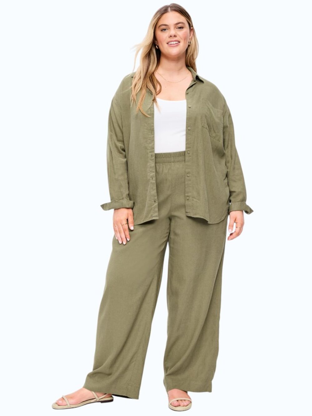 NWT Old Navy Linen Blend Pants Women's XXL Kombu Green Wide-Leg High-Waisted